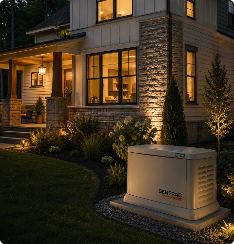 Generac standby generator Generac standby generator installed beside a home
